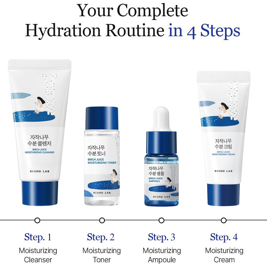 ROUND LAB Kit Mini Hidratante Jugo de Abedul 4 Pasos Piel Sensible