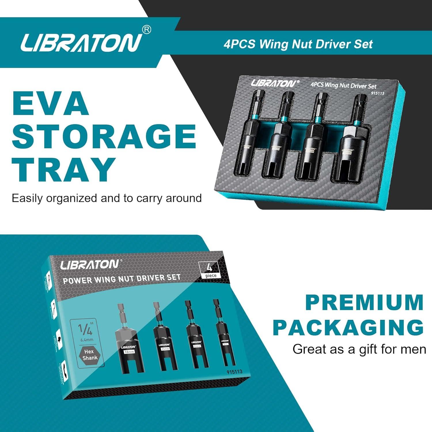 Juego de Controlador de Tuercas de Alas LIBRATON 4PCS 9-18mm