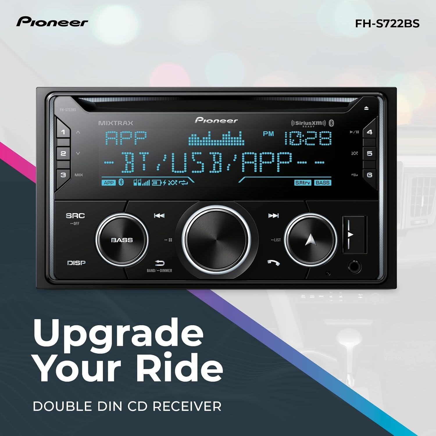 Receptor de CD Doble Din Pioneer FH-S722BS - Bluetooth, USB, Ecualizador 13 bandas