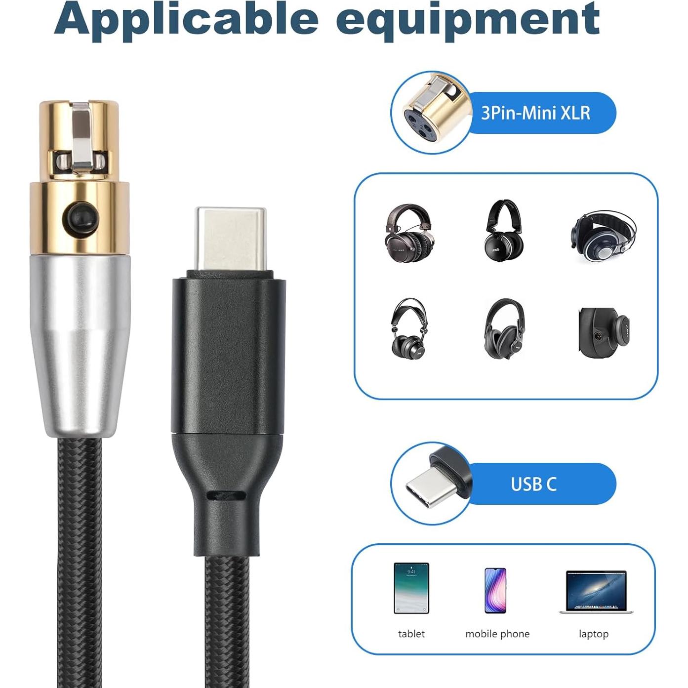 Cable de auriculares HUALEU USB C a XLR mini 3 pines 0.91m