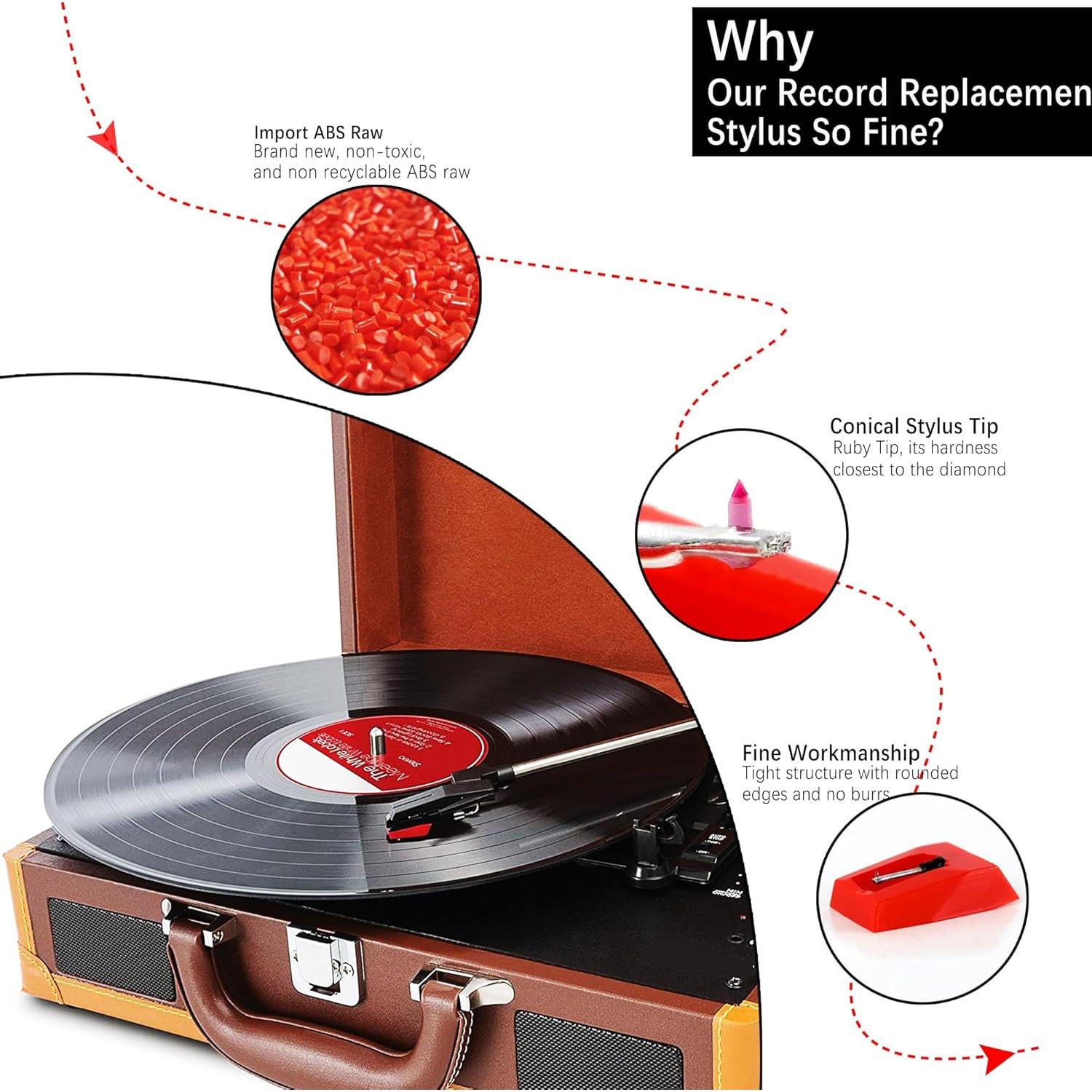 Agujas de Reemplazo para Tocadiscos SOOFOTO - 4 Piezas Rojo