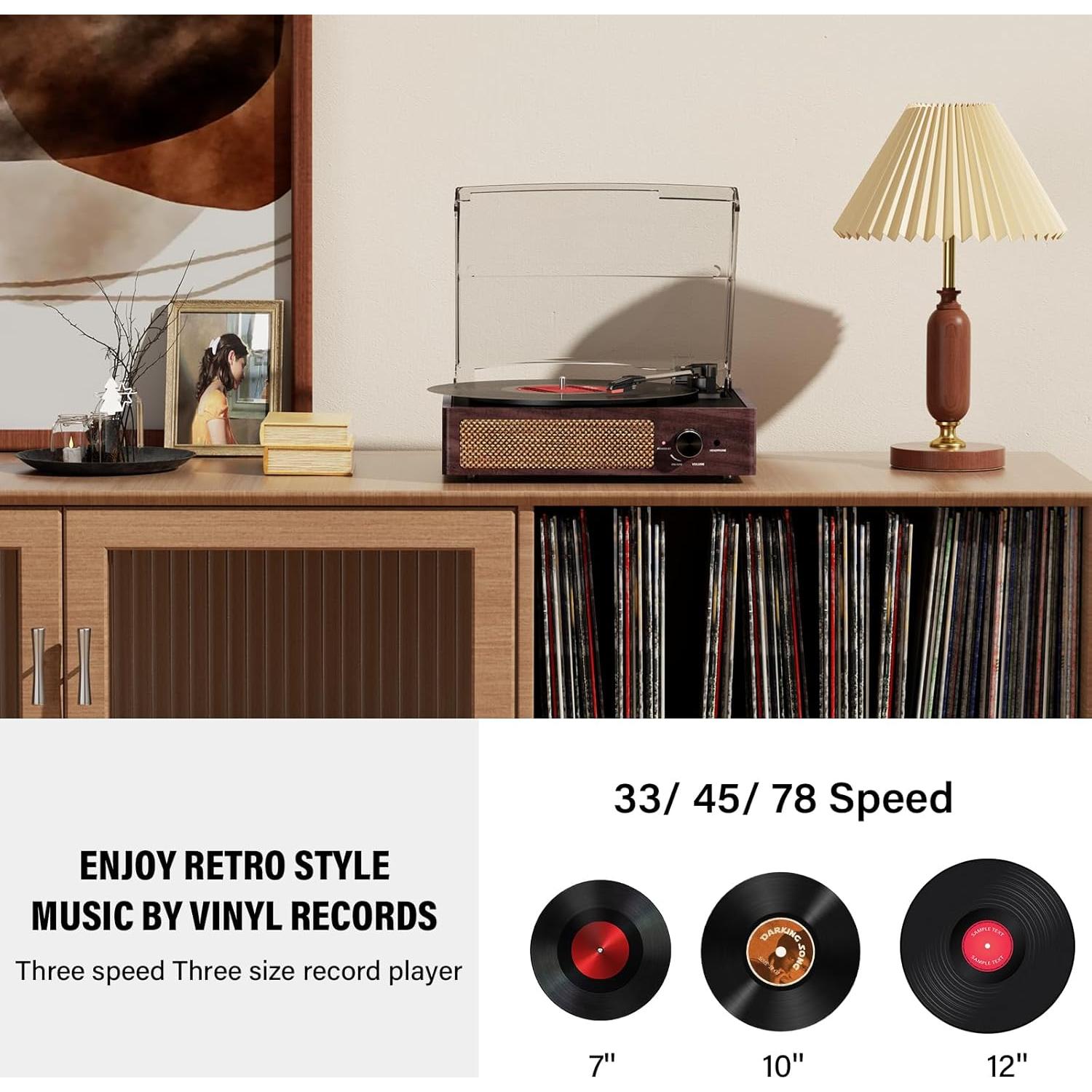 Reproductor de Vinilo Bluetooth Cotsoco M49 3 Velocidades 2 Altavoces