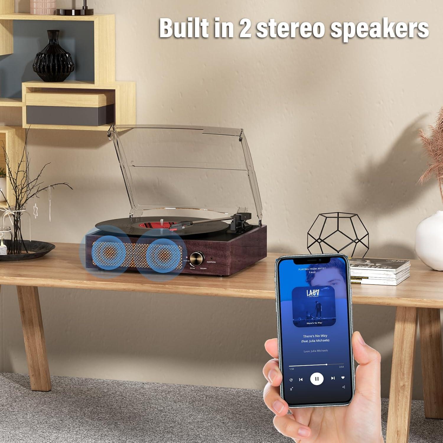 Reproductor de Vinilo Bluetooth Cotsoco M49 3 Velocidades 2 Altavoces