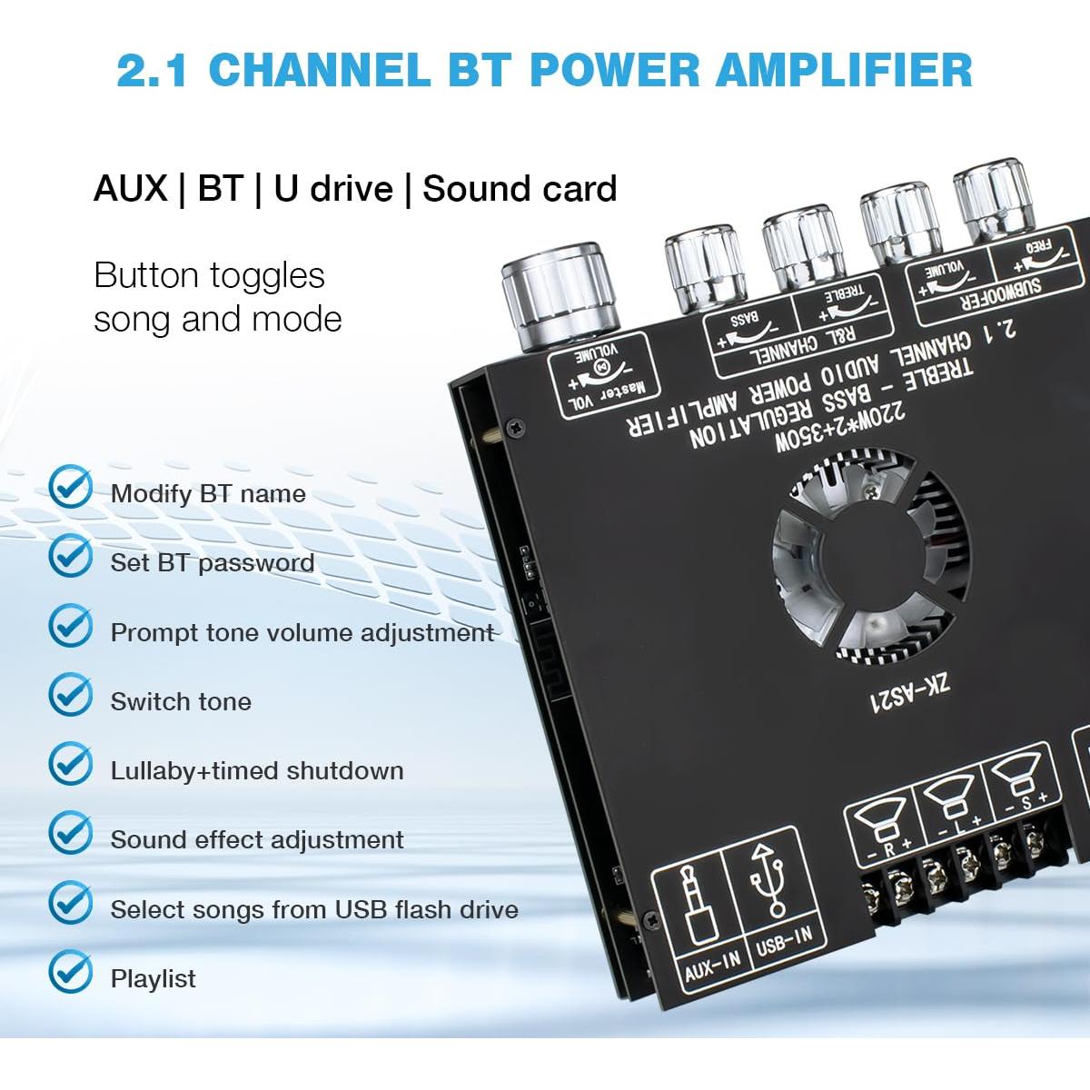 Amplificador de Potencia Bluetooth 5.1 ZK-AS21 2.1 Canales 220W+350W