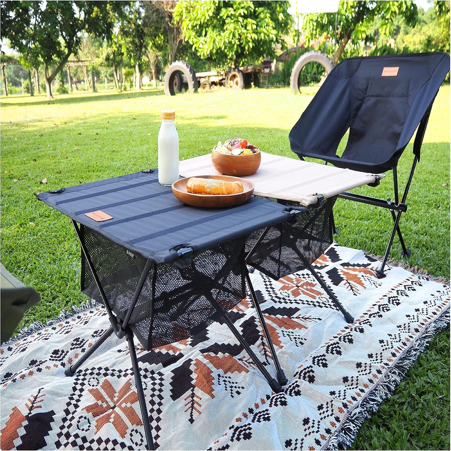 Mesa de Camping Plegable NACETURE Negra con Malla 0.82 kg