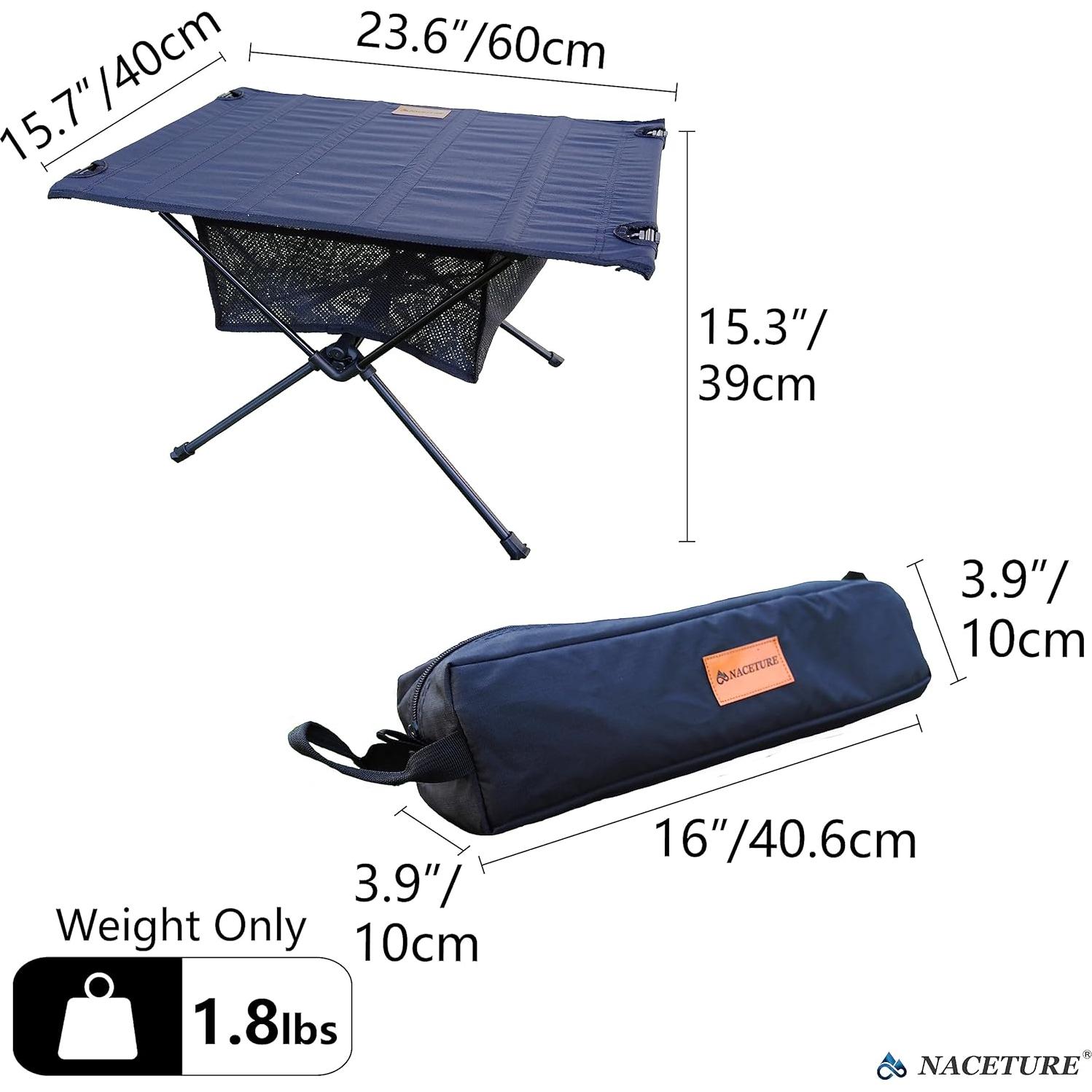 Mesa de Camping Plegable NACETURE Negra con Malla 0.82 kg
