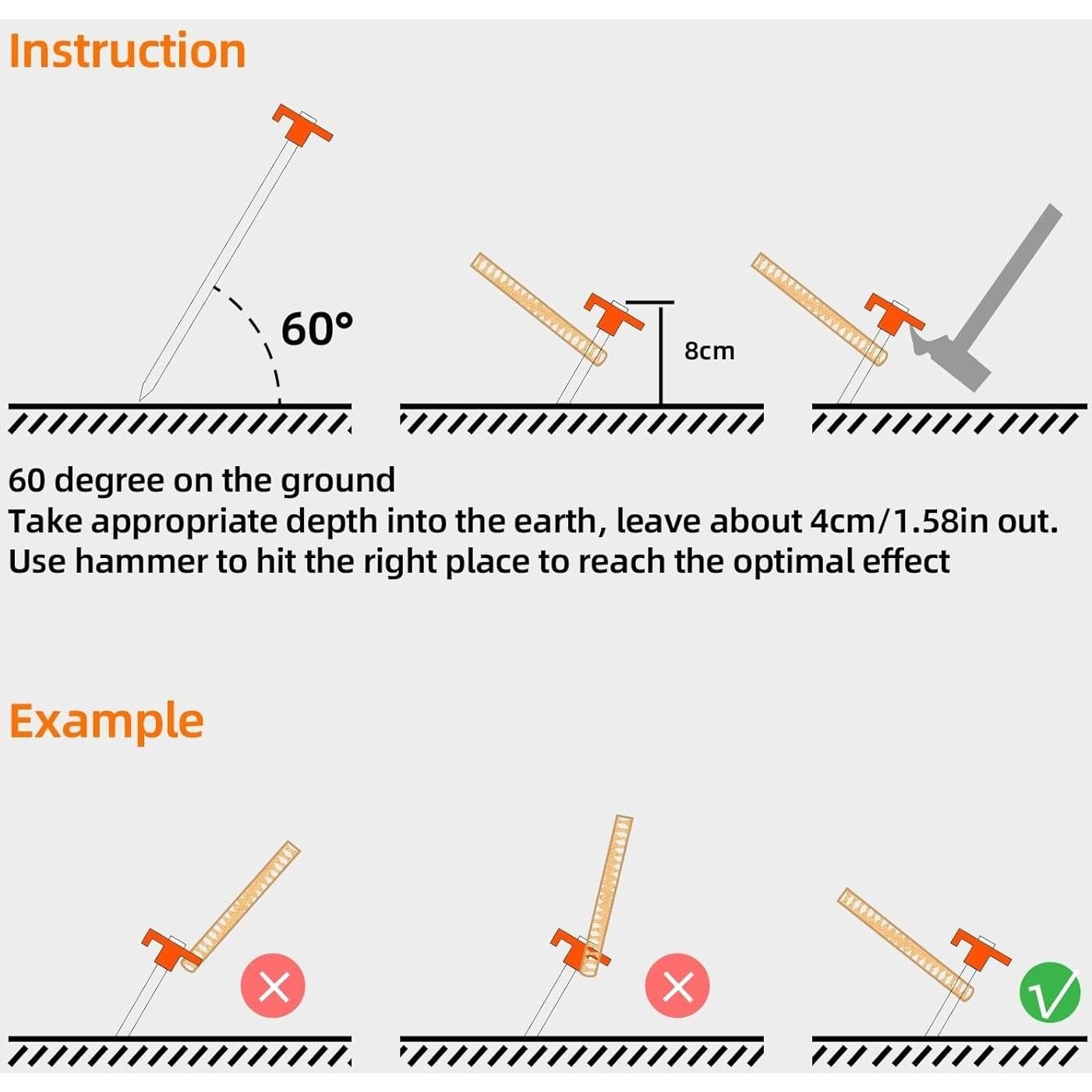 12 Estacas de Camping AVOFOREST 18 cm Antioxidante Naranja