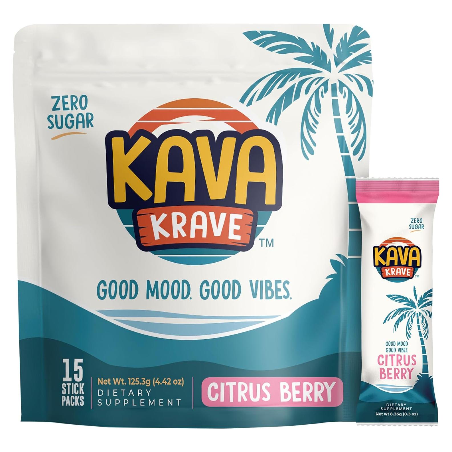 Mezcla de Bebida Kava Cítrica Kava Krave - 15 Paquetes Energía Natural