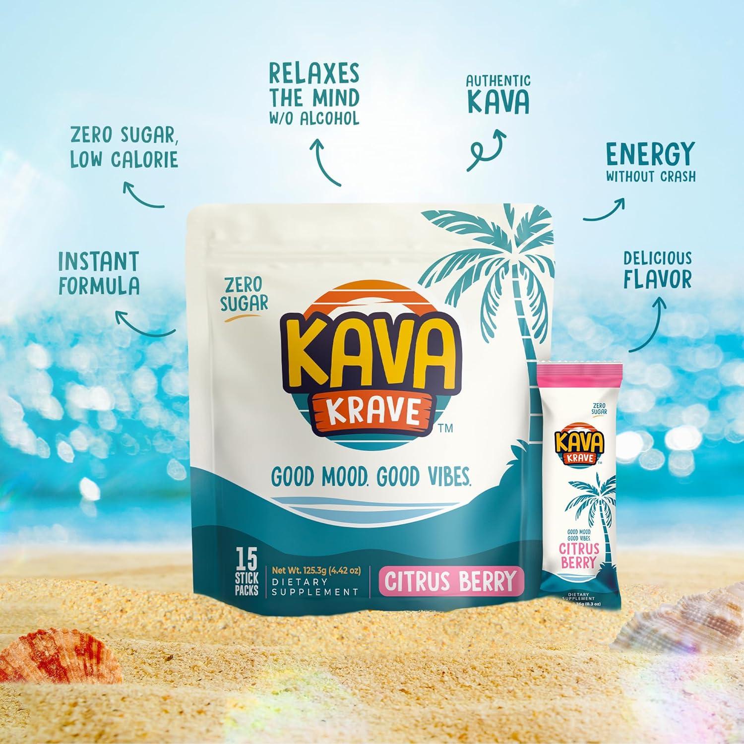 Mezcla de Bebida Kava Cítrica Kava Krave - 15 Paquetes Energía Natural