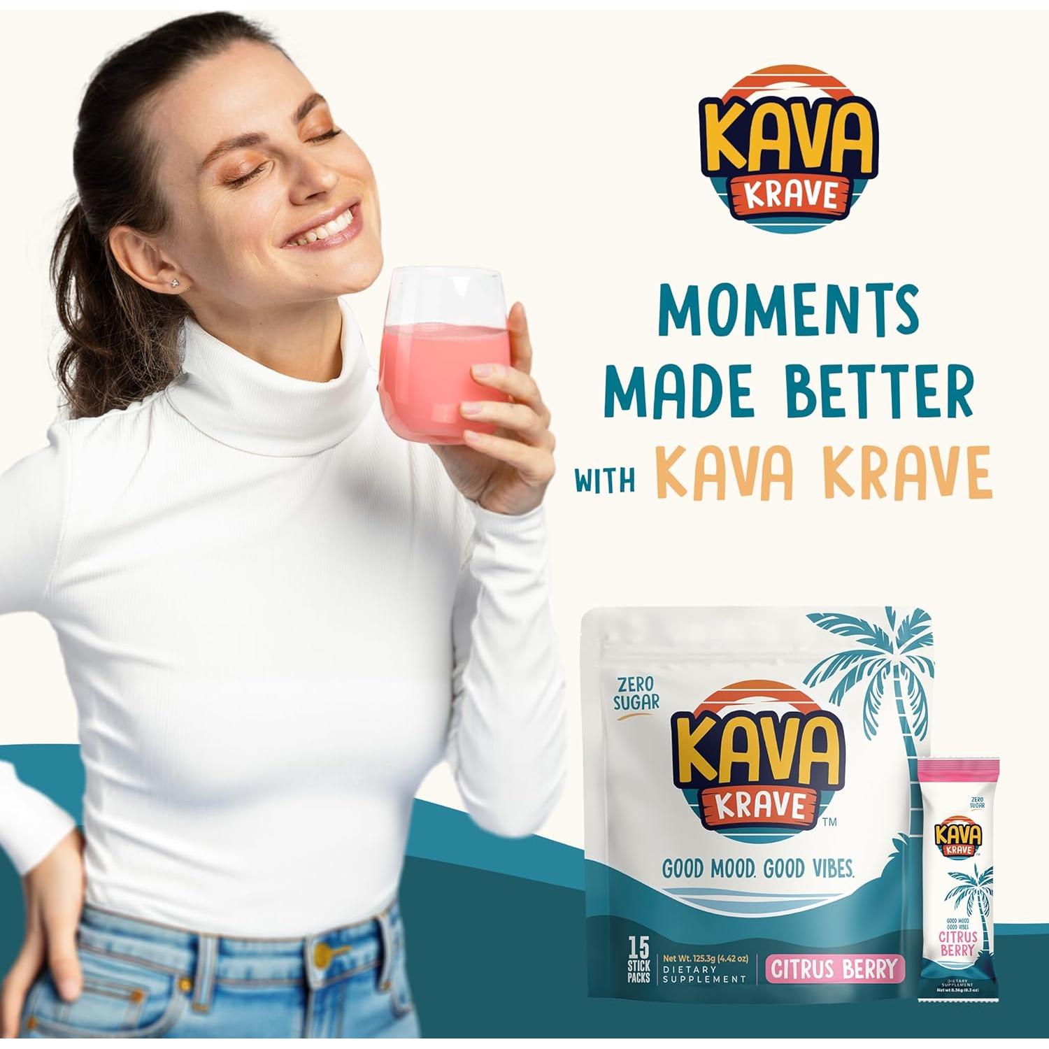 Mezcla de Bebida Kava Cítrica Kava Krave - 15 Paquetes Energía Natural
