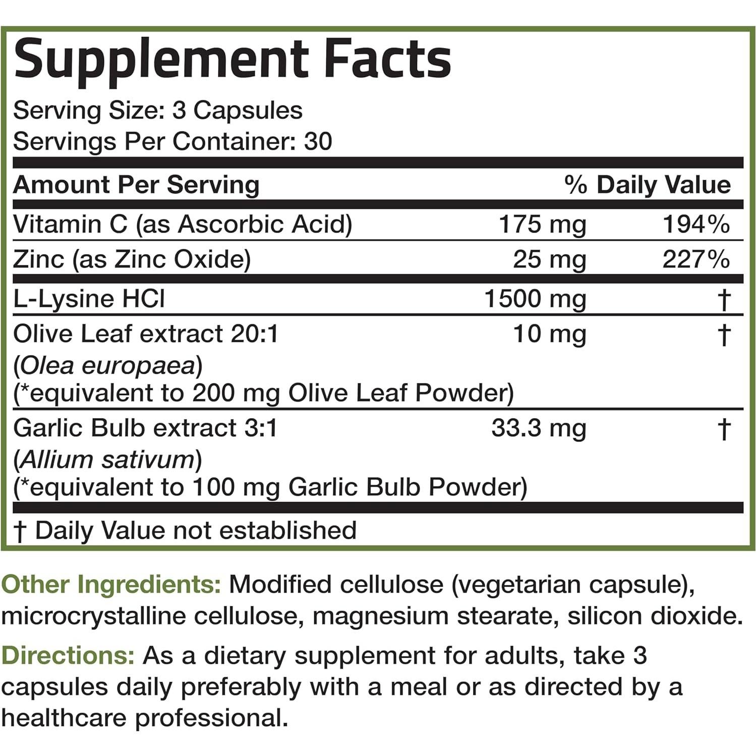 Suplemento Inmunológico Bronson L-Lisina 1500 MG 90 Cápsulas