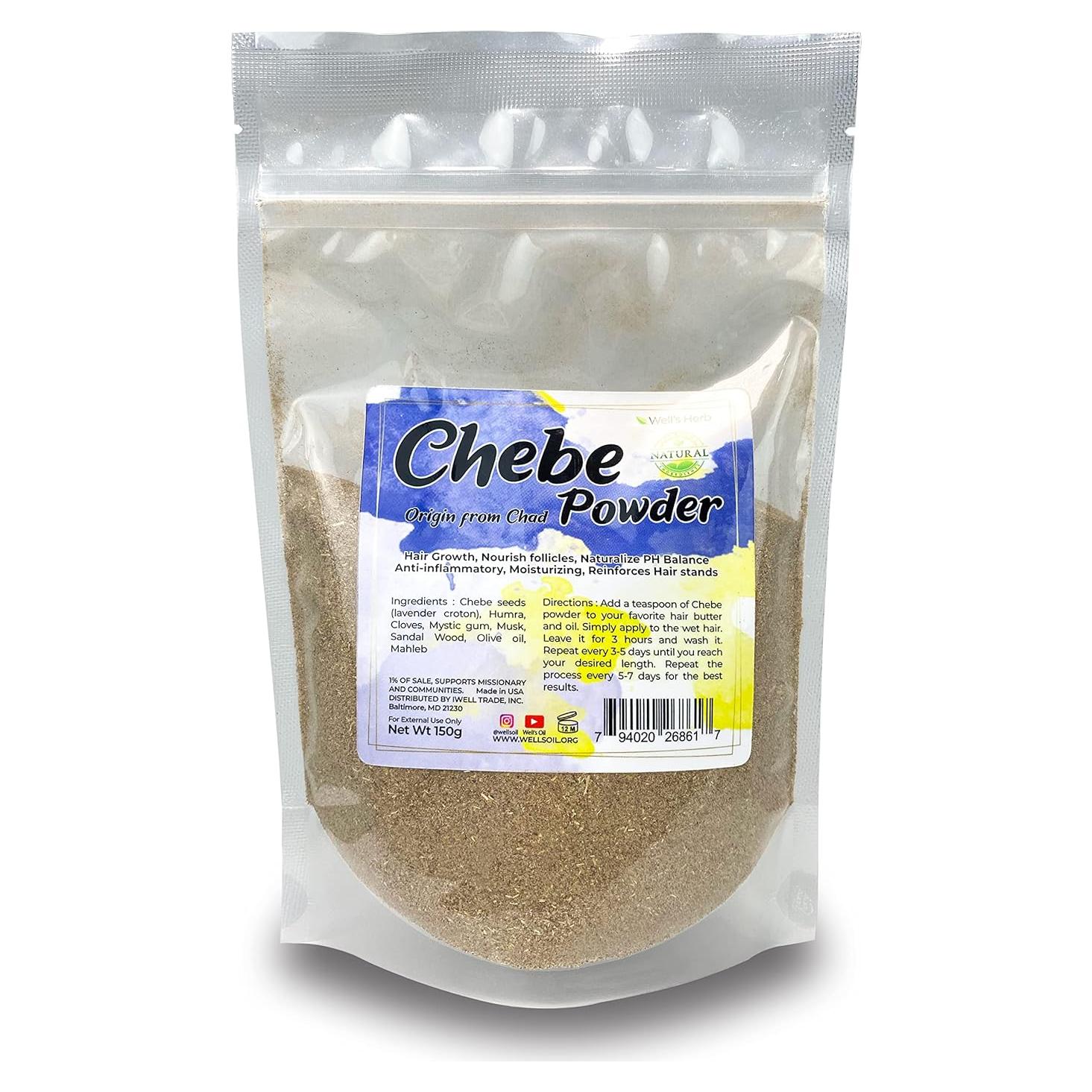 Well's Herb Dried Chebe(Powder) | 5.3 oz. | 100% Natural | Perfect for Herbal-Infused Hair Oil | For Hair & Skin Oil DIY | Chebe Herb