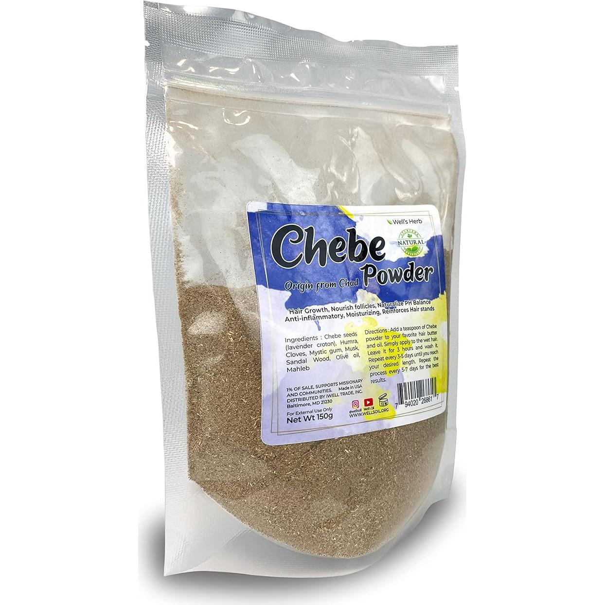 Well's Herb Dried Chebe(Powder) | 5.3 oz. | 100% Natural | Perfect for Herbal-Infused Hair Oil | For Hair & Skin Oil DIY | Chebe Herb