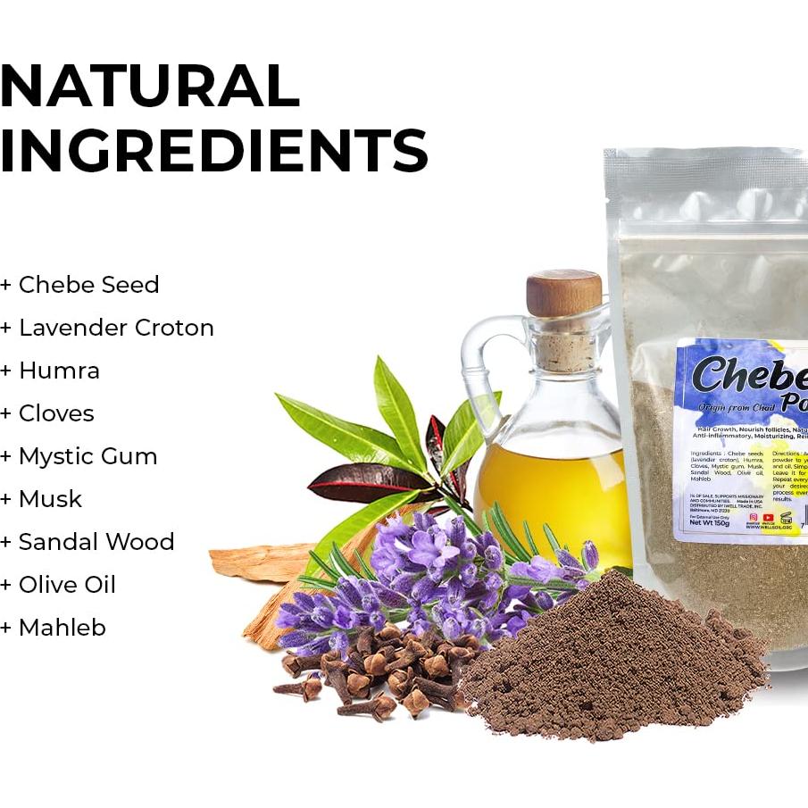 Well's Herb Dried Chebe(Powder) | 5.3 oz. | 100% Natural | Perfect for Herbal-Infused Hair Oil | For Hair & Skin Oil DIY | Chebe Herb