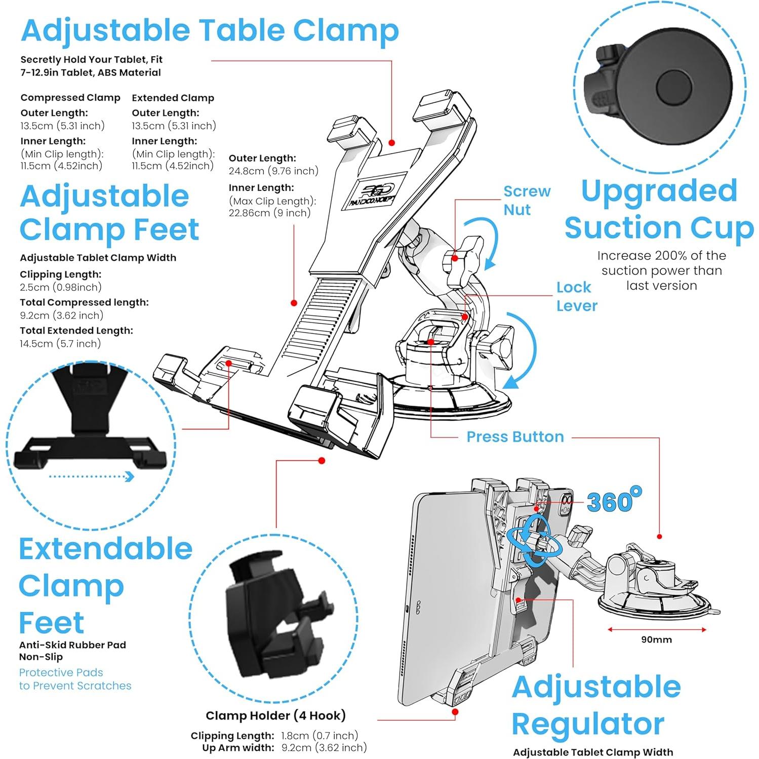 Soporte para Tablet Randconcept 3 en 1 para Coche 20-32 cm