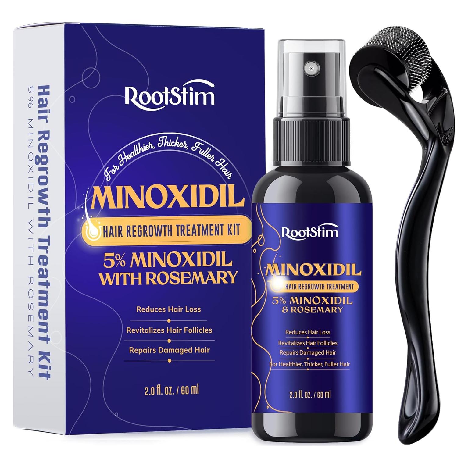 Kit de Minoxidil al 5% RootStim con Rodillo Derma 0.25mm - 60 mL