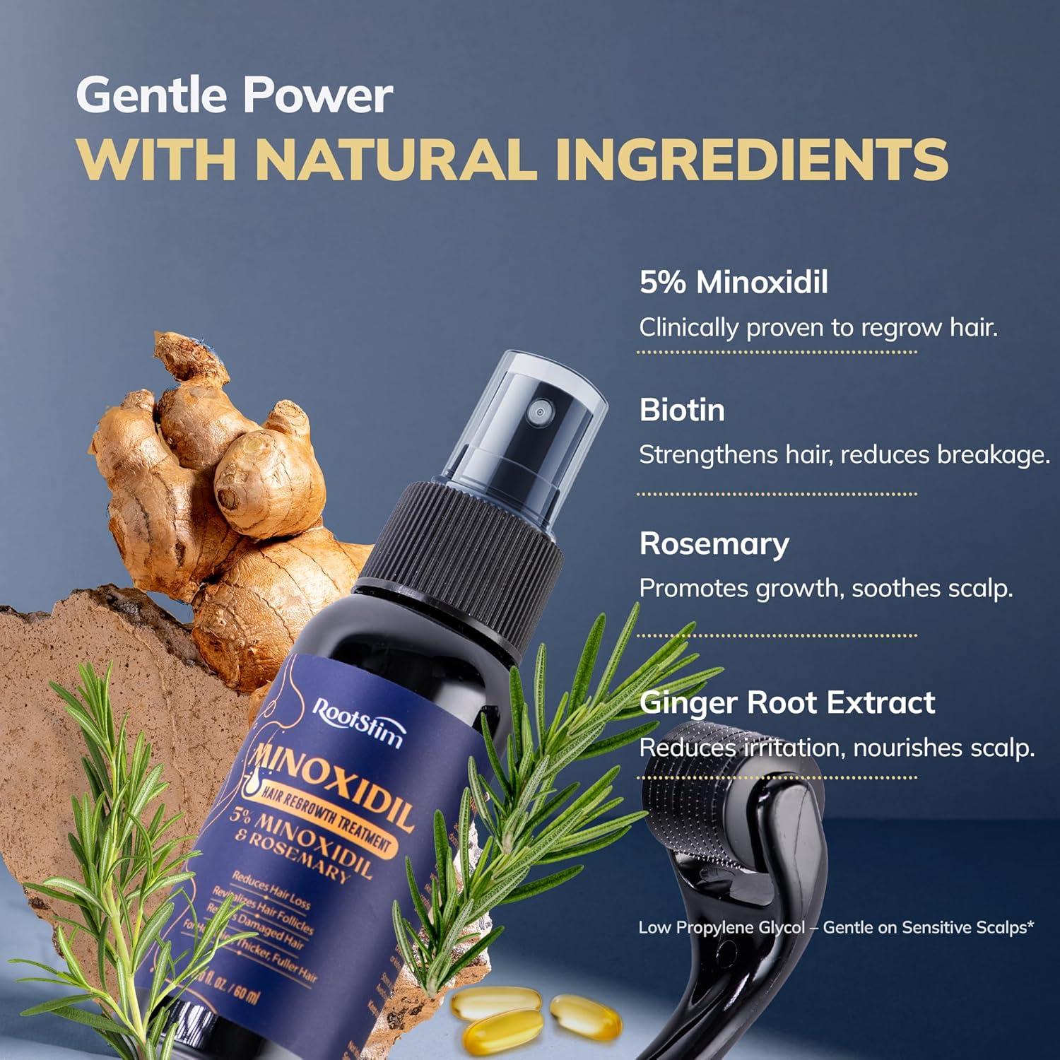 Kit de Minoxidil al 5% RootStim con Rodillo Derma 0.25mm - 60 mL