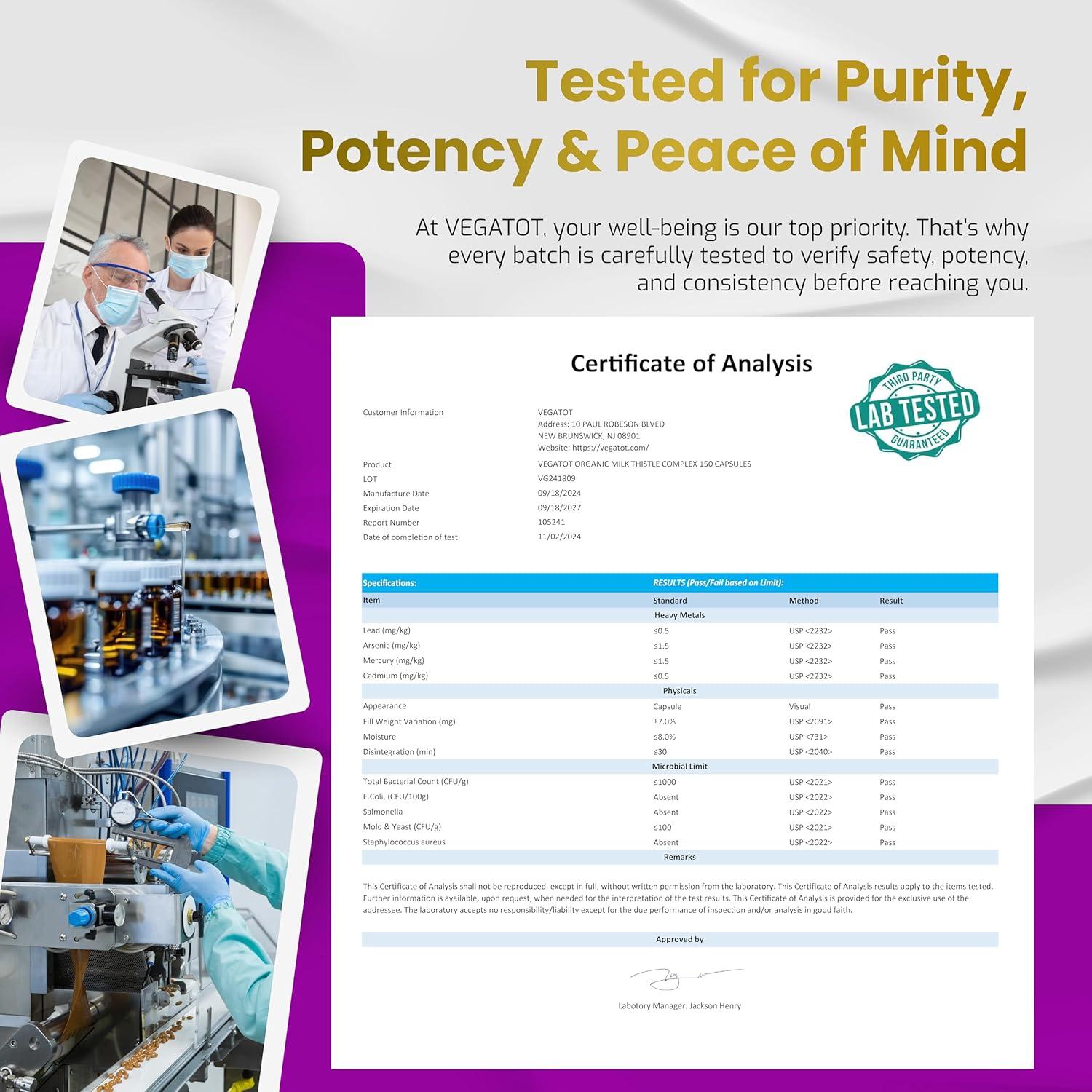 Complejo de Cardo Mariano Orgánico VEGATOT 150 Cápsulas
