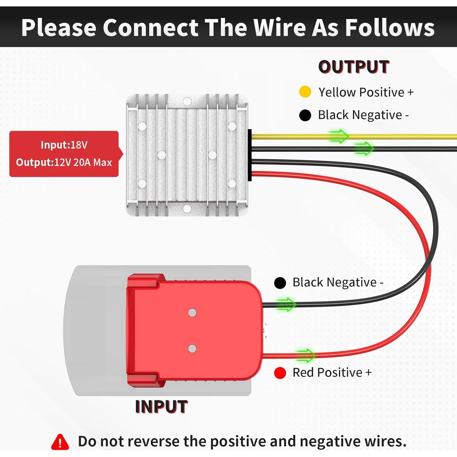 Convertidor DC 18V a 12V Kzreect 20A con Protección