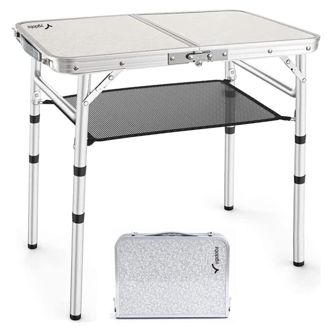 Portable Folding Table 24"x16" - Aluminum Small Picnic Camping Table Lightweight Side Table for Indoor Outdoor Garden Van Truck RV(3 Adjustable Heights 10"/19"/24")
