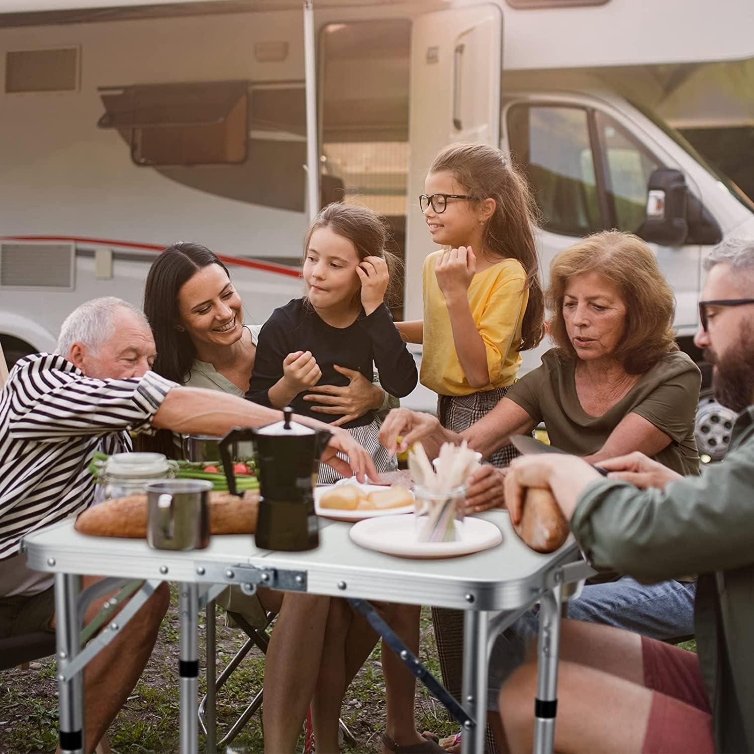 Portable Folding Table 24"x16" - Aluminum Small Picnic Camping Table Lightweight Side Table for Indoor Outdoor Garden Van Truck RV(3 Adjustable Heights 10"/19"/24")