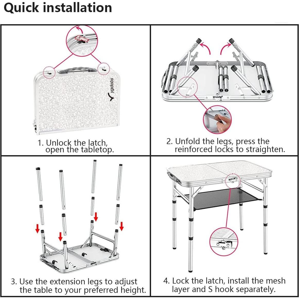 Portable Folding Table 24"x16" - Aluminum Small Picnic Camping Table Lightweight Side Table for Indoor Outdoor Garden Van Truck RV(3 Adjustable Heights 10"/19"/24")
