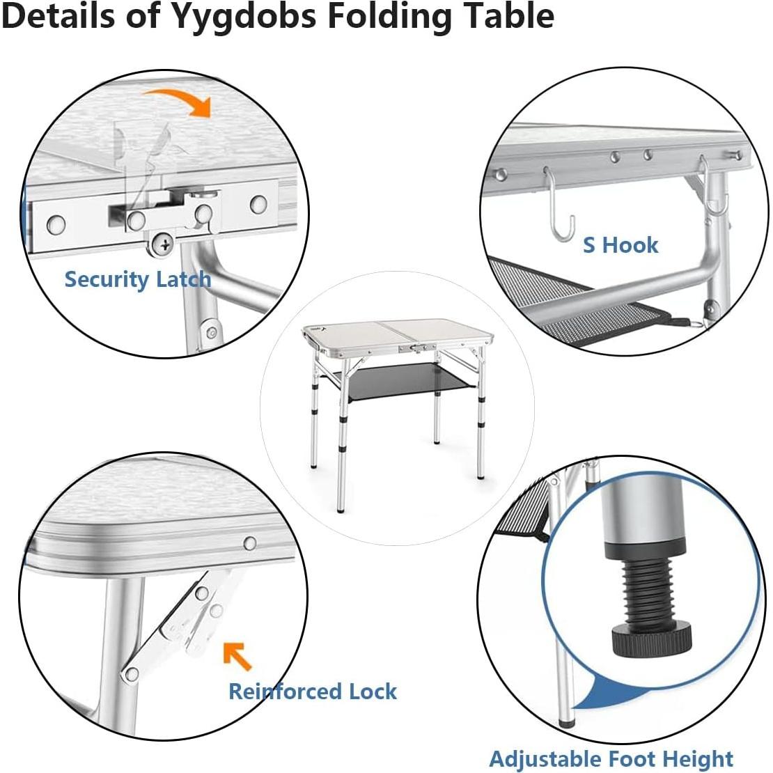 Portable Folding Table 24"x16" - Aluminum Small Picnic Camping Table Lightweight Side Table for Indoor Outdoor Garden Van Truck RV(3 Adjustable Heights 10"/19"/24")