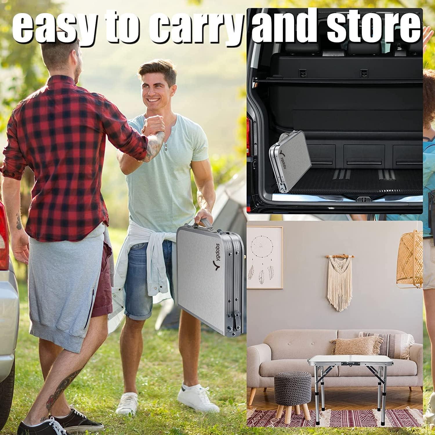 Portable Folding Table 24"x16" - Aluminum Small Picnic Camping Table Lightweight Side Table for Indoor Outdoor Garden Van Truck RV(3 Adjustable Heights 10"/19"/24")