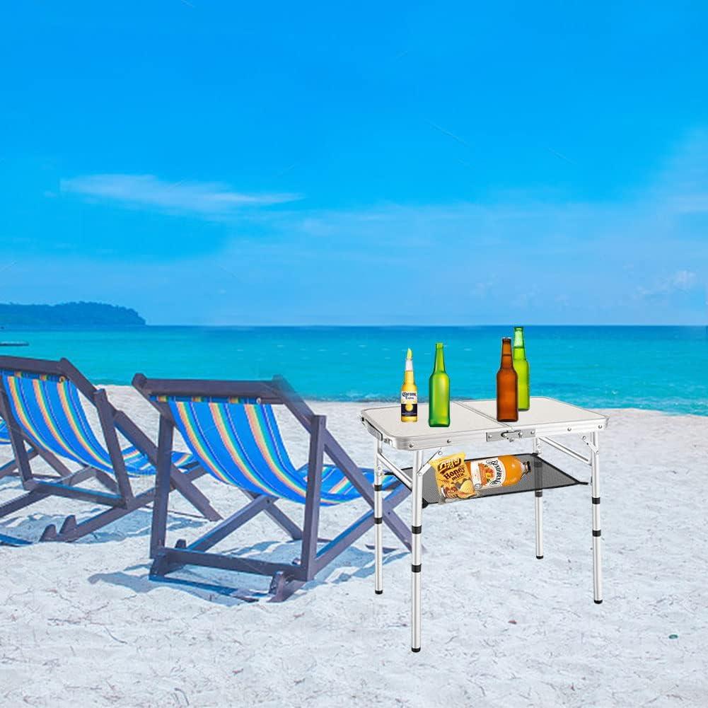 Portable Folding Table 24"x16" - Aluminum Small Picnic Camping Table Lightweight Side Table for Indoor Outdoor Garden Van Truck RV(3 Adjustable Heights 10"/19"/24")