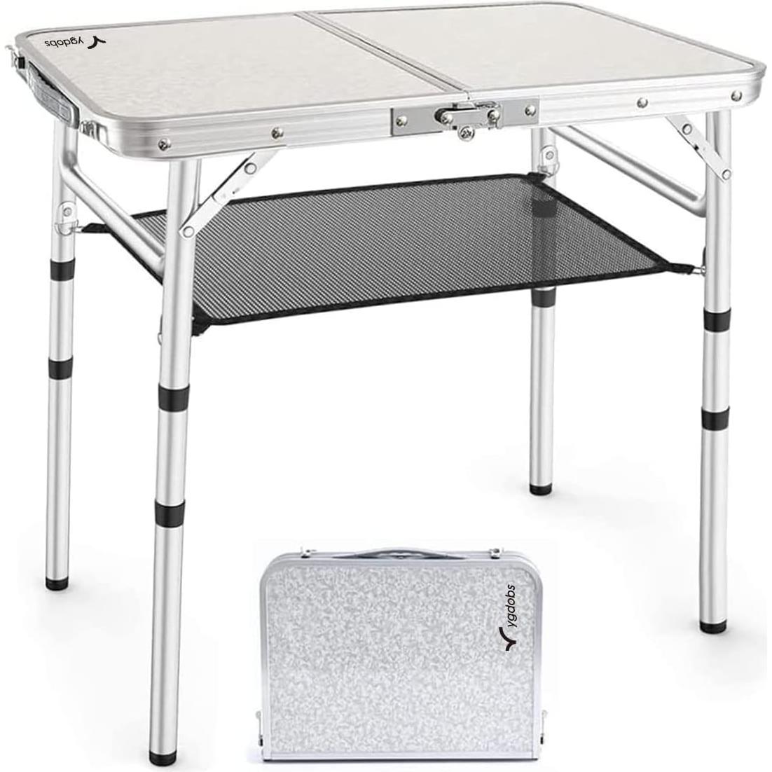 Portable Folding Table 24"x16" - Aluminum Small Picnic Camping Table Lightweight Side Table for Indoor Outdoor Garden Van Truck RV(3 Adjustable Heights 10"/19"/24")