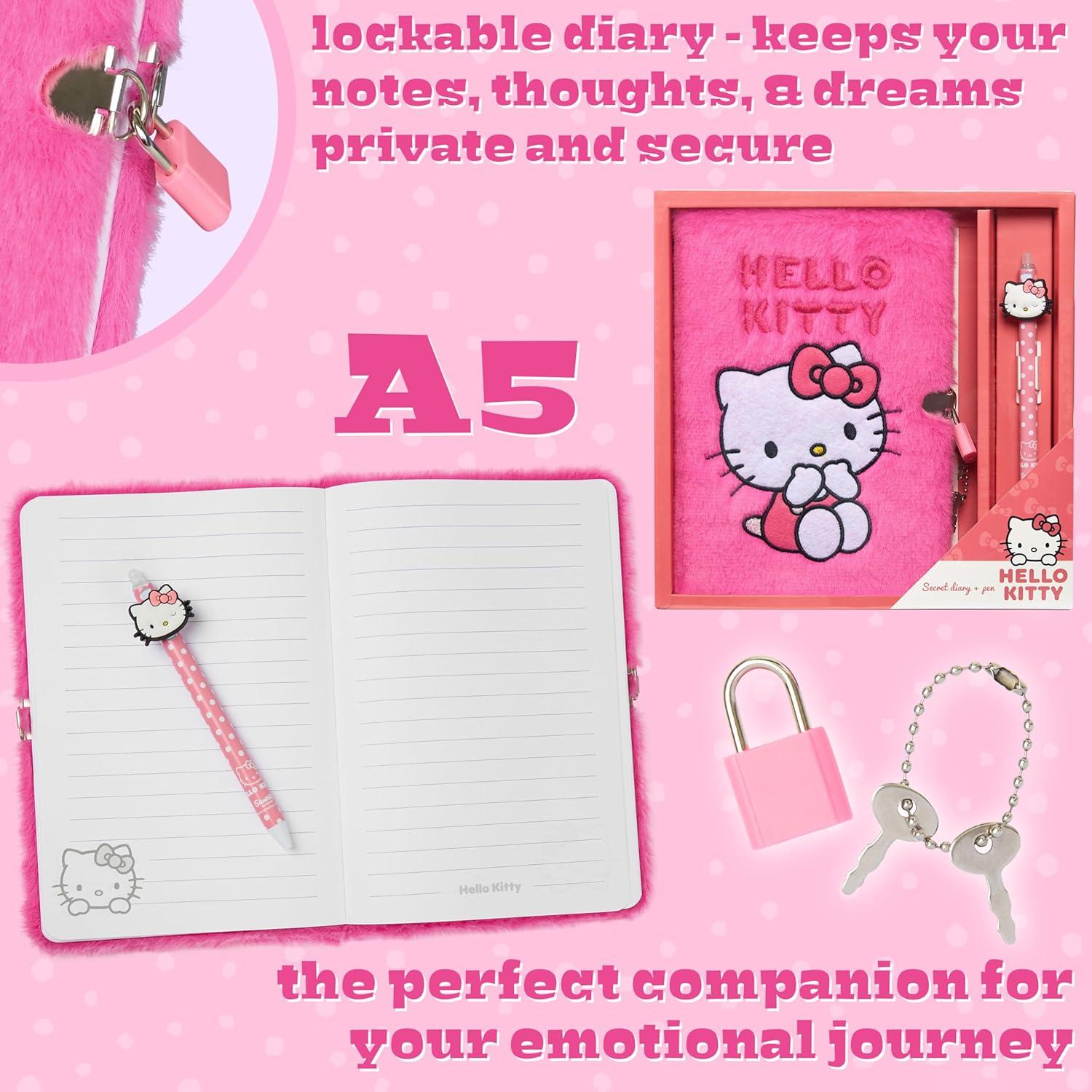 Diario Hello Kitty con Cerradura y Bolígrafo Rosa A5