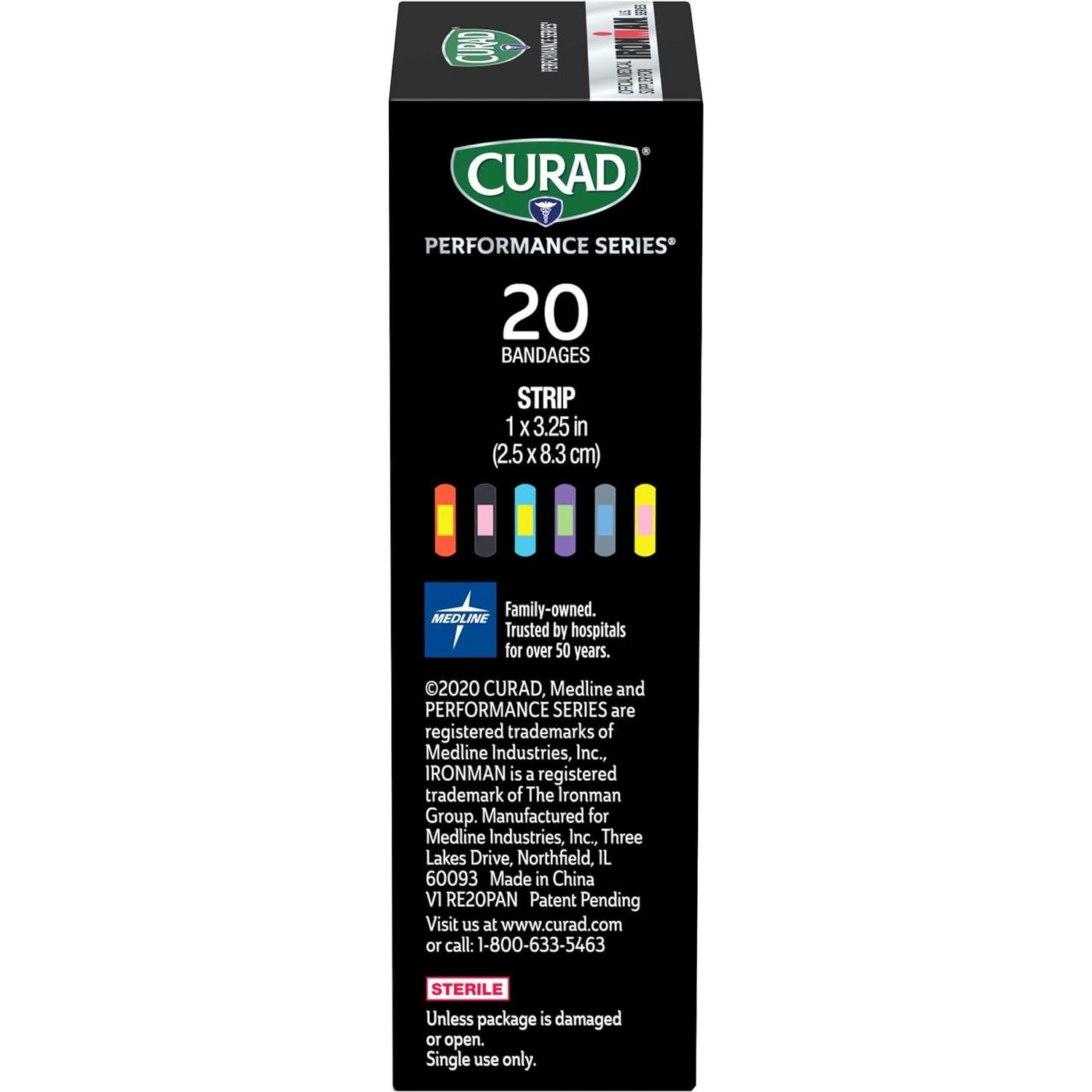 Vendajes Antibacterianos CURAD IRONMAN 20 Unidades 2.54x8.26cm