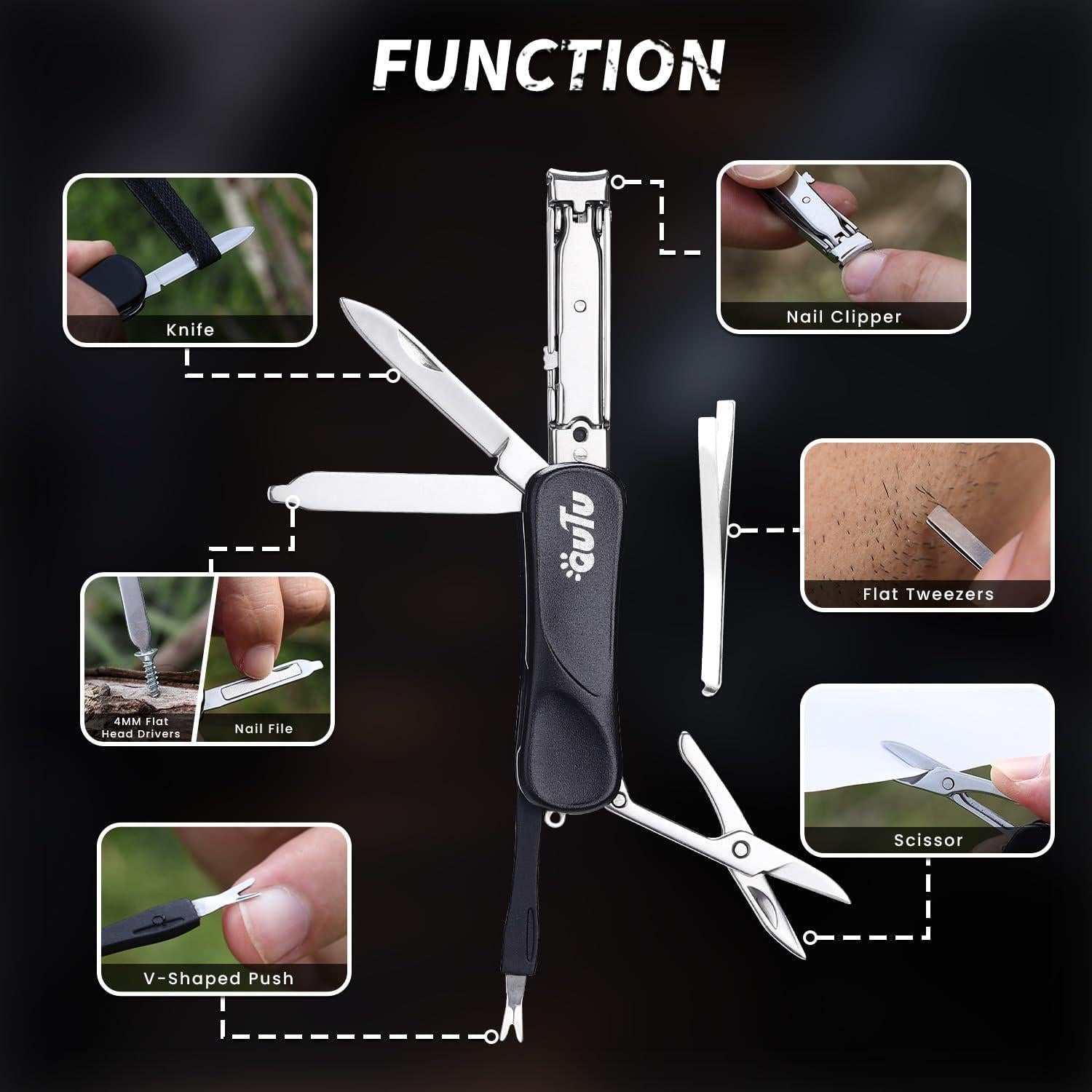Cortauñas Multiherramienta OUTU 7 en 1 con Llavero Negro
