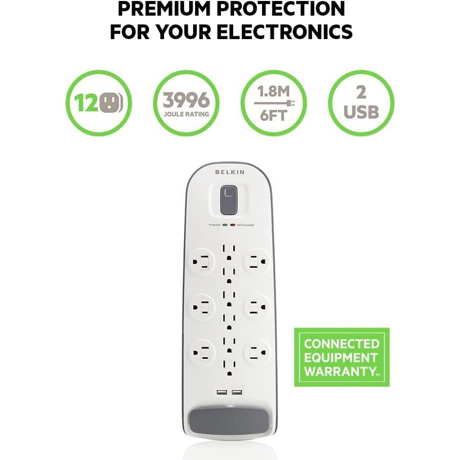 Regleta de Energía Belkin 12 Salidas con USB y Protección 3996J