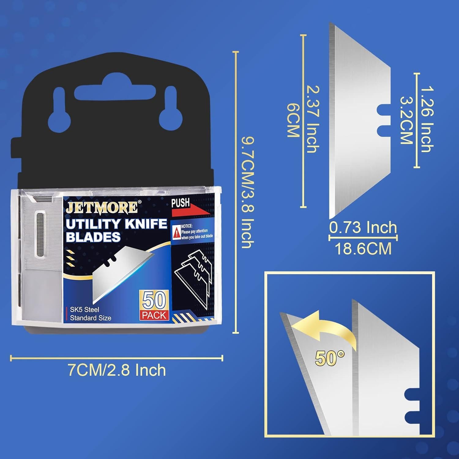 Cuchillas de Cuchillo Utility Jetmore, Paquete de 50, Acero SK5