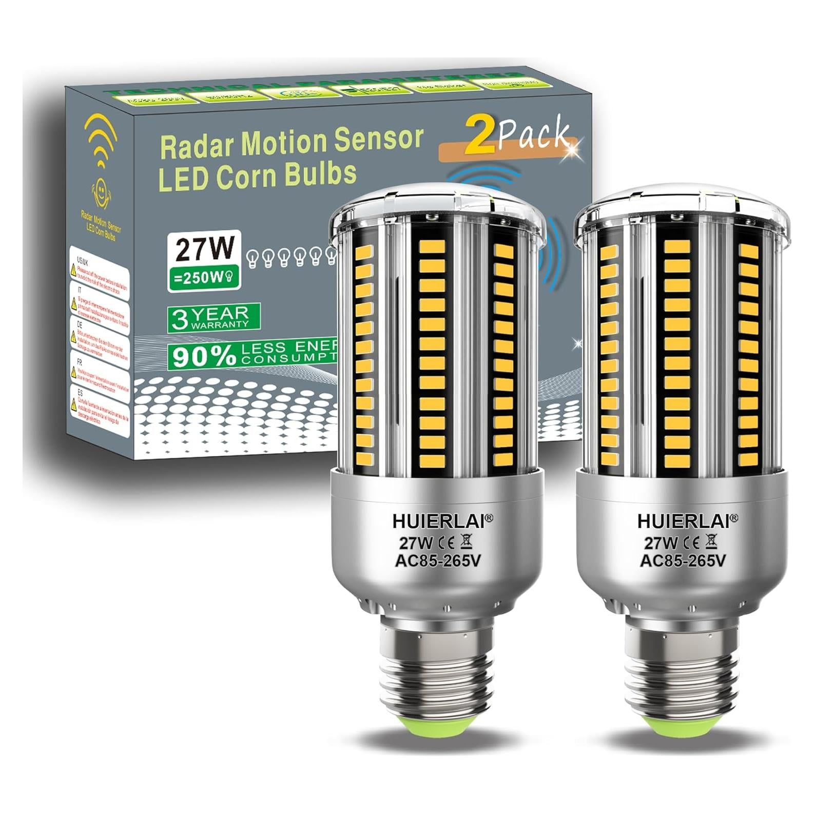 Bombillas LED HUIERLAI 27W con Sensor de Movimiento 3375LM