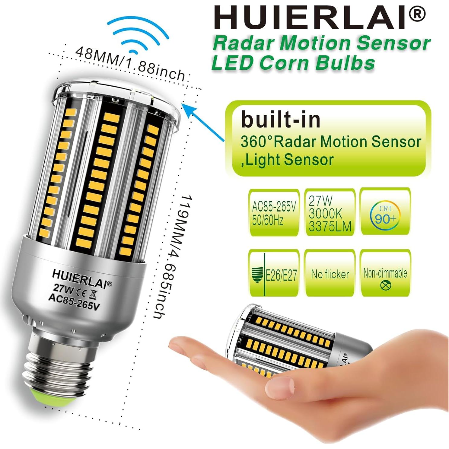 Bombillas LED HUIERLAI 27W con Sensor de Movimiento 3375LM