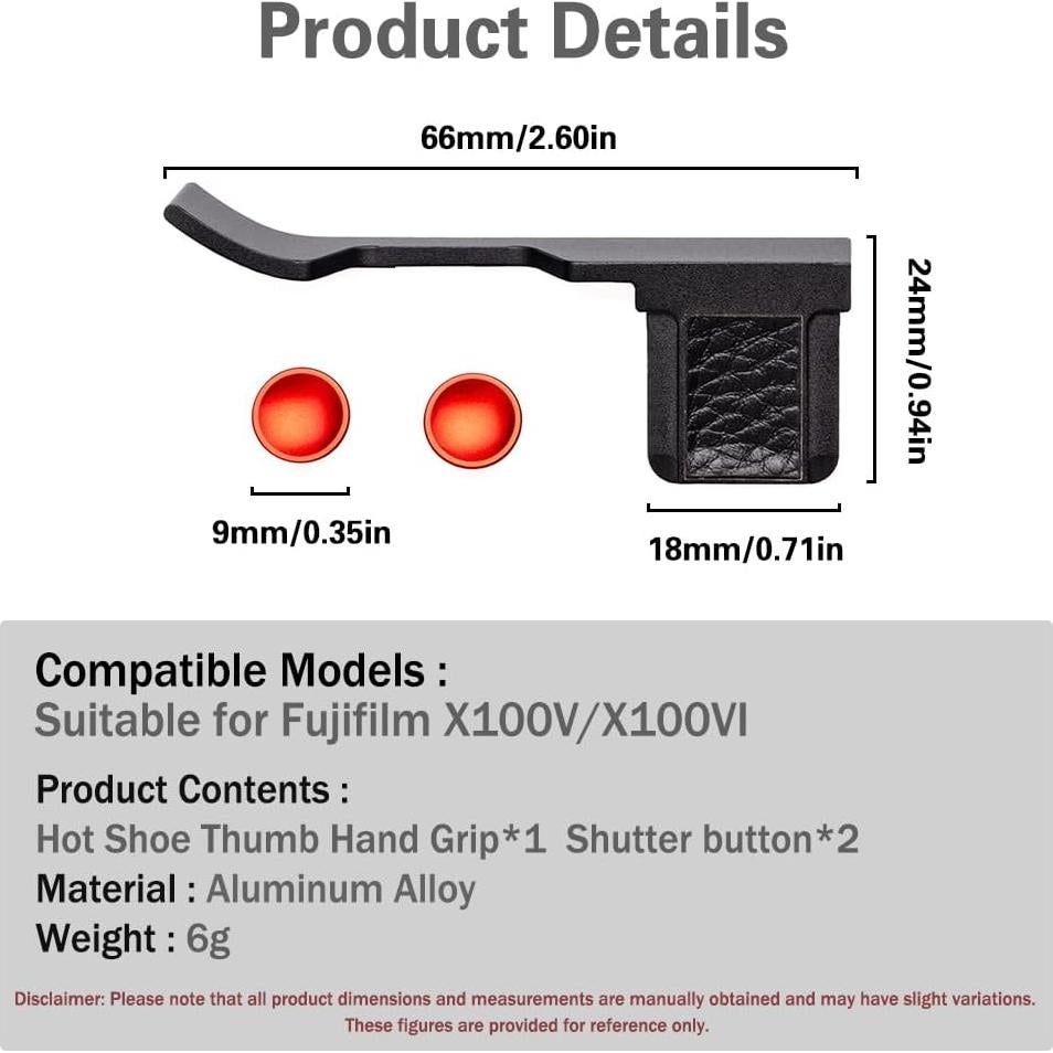 Empuñadura de Pulgar de Metal para Fujifilm X100V/X100VI - Cuero Negro