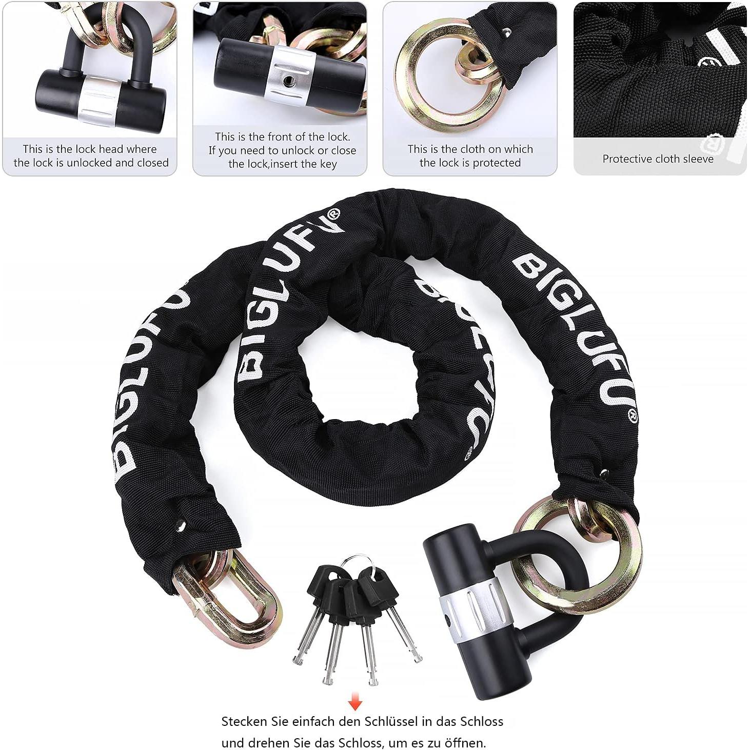 Candado de Cadena BIGLUFU 120cm x 15mm Irrompible para Motocicleta