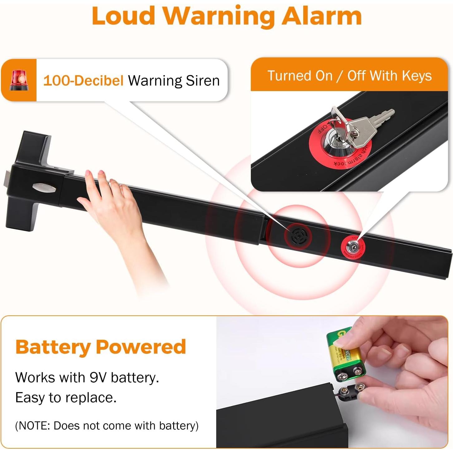 Barra de Pánico BEAMNOVA con Alarma para Puertas 70-104 cm