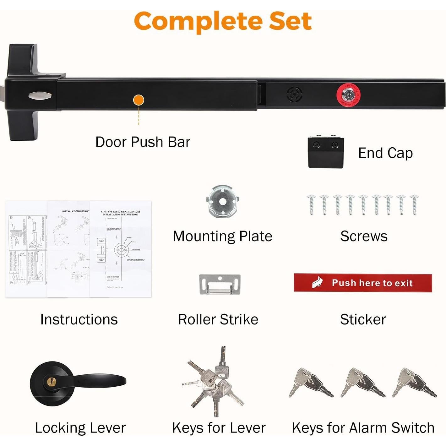 Barra de Pánico BEAMNOVA con Alarma para Puertas 70-104 cm