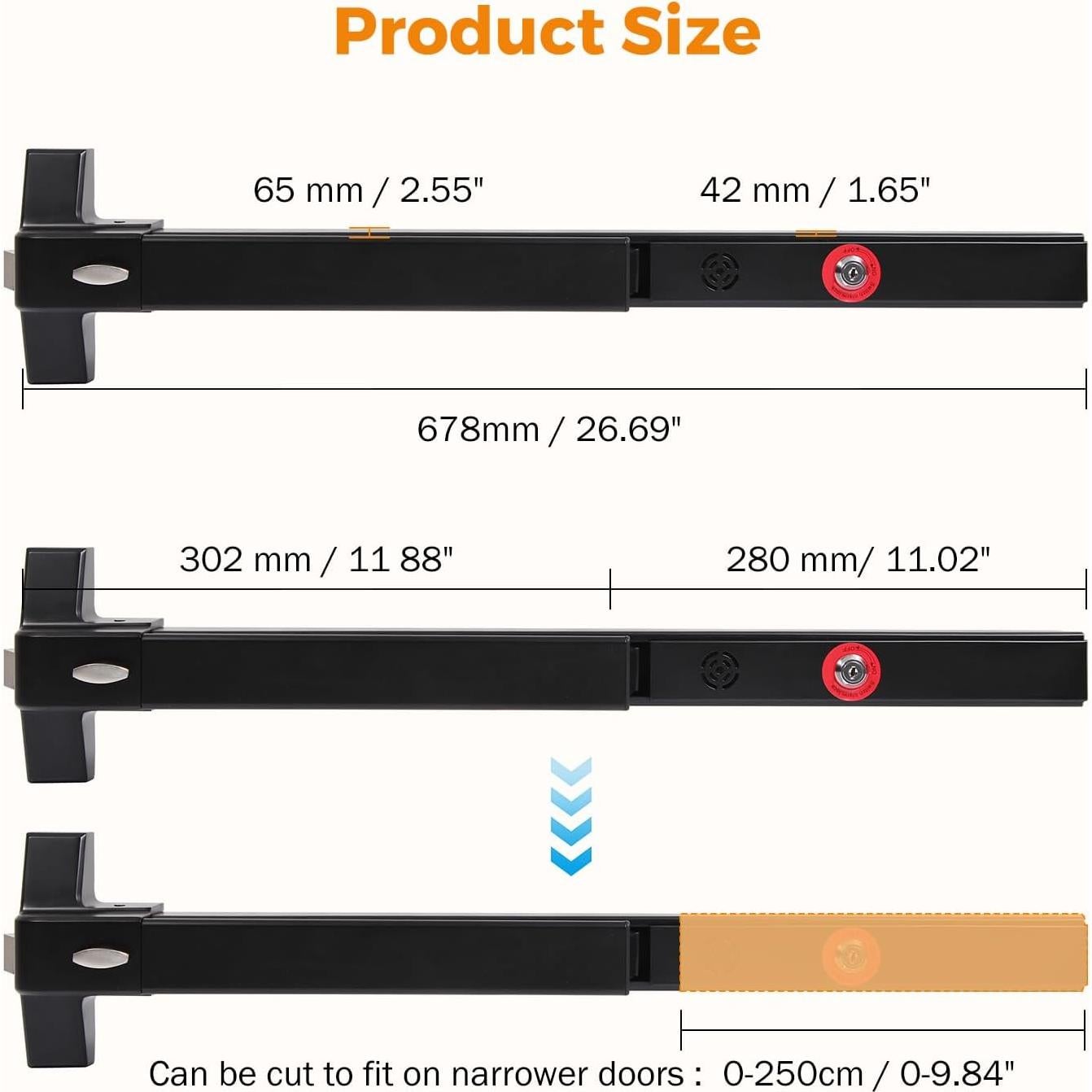 Barra de Pánico BEAMNOVA con Alarma para Puertas 70-104 cm