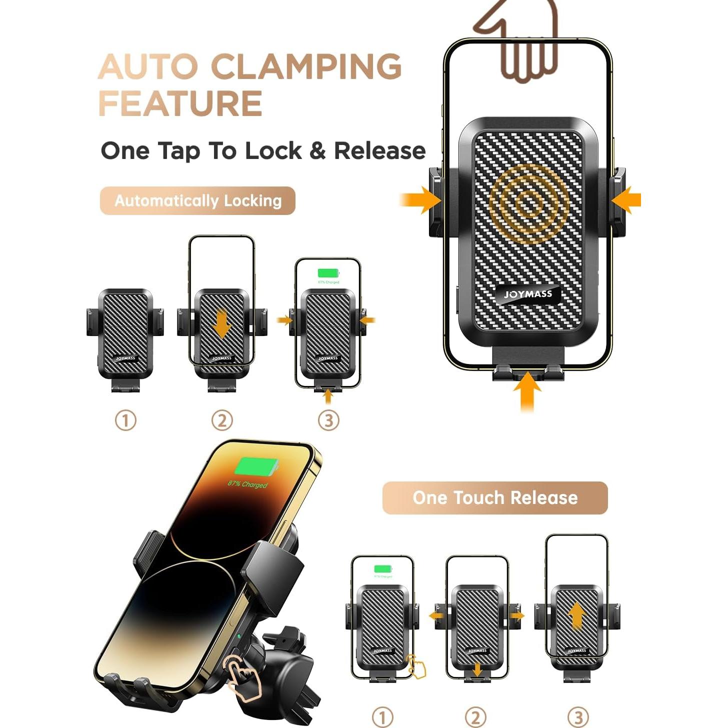 Cargador Inalámbrico para Auto JOYMASS M20 15W Soporte Automático