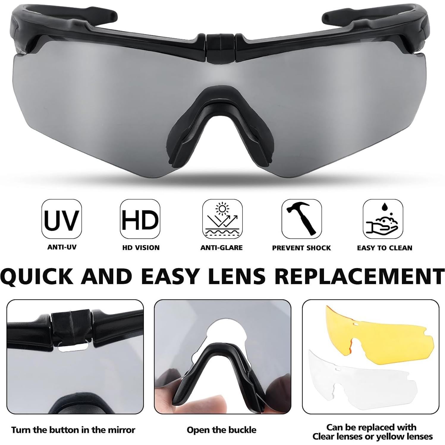 Gafas de Tiro Táctico de Seguridad con Lentes Intercambiables