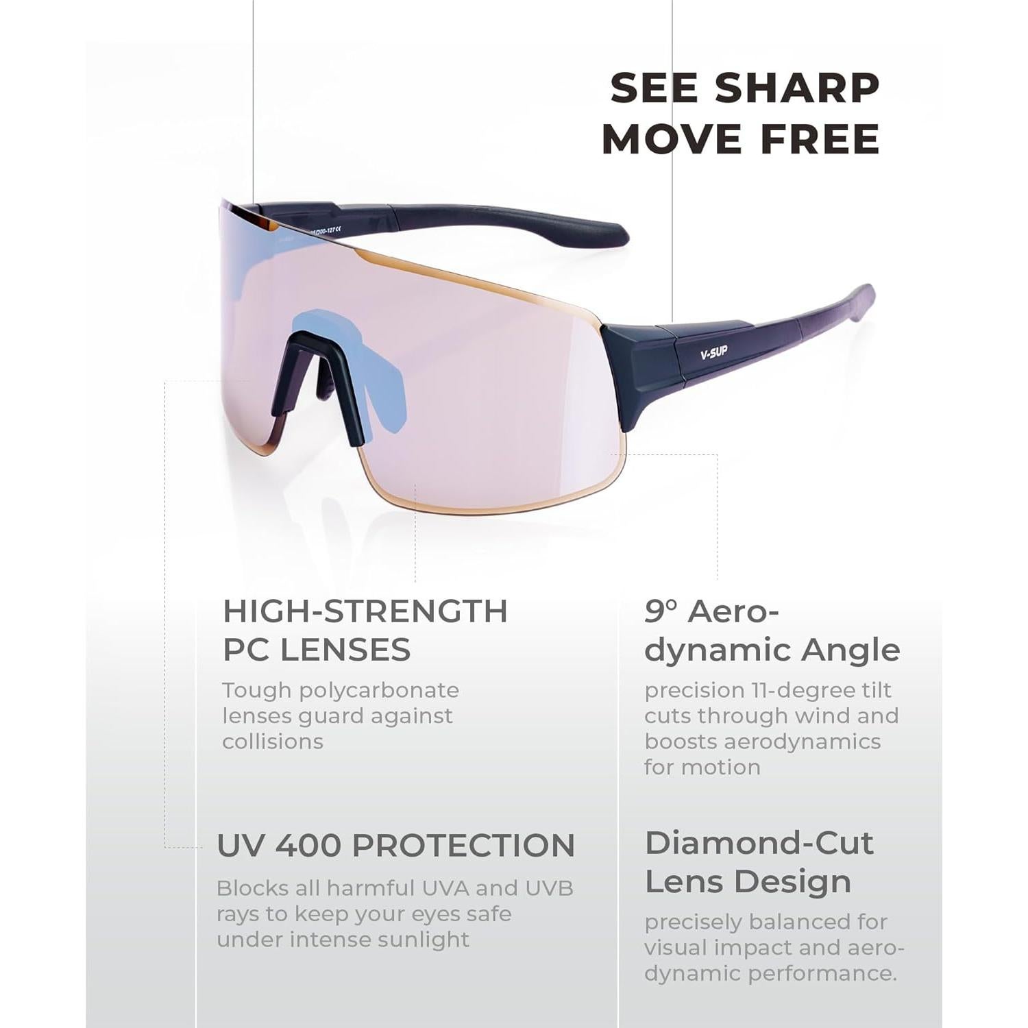 Gafas de Ciclismo V-SUP VC4341 UV400 Ajustables Ultra-Ligeras