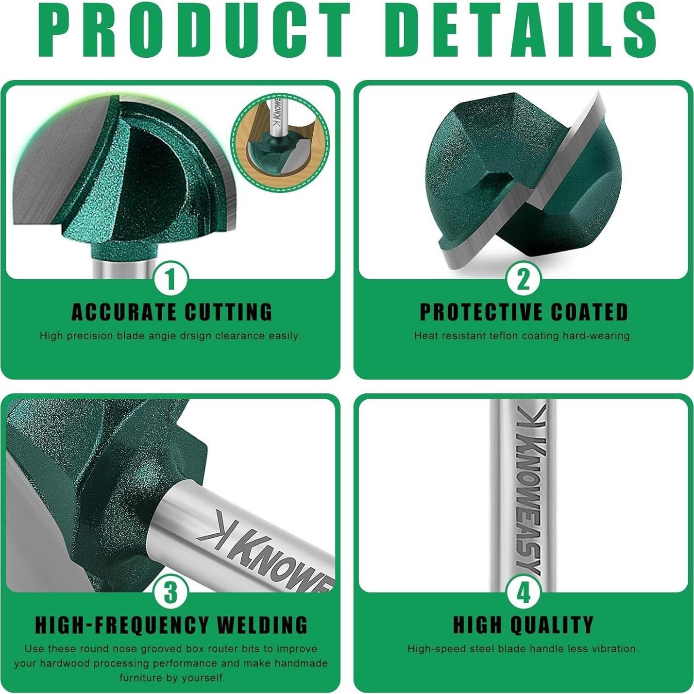 Conjunto de 8 Fresas de Carburo Knoweasy 1/4" para Madera