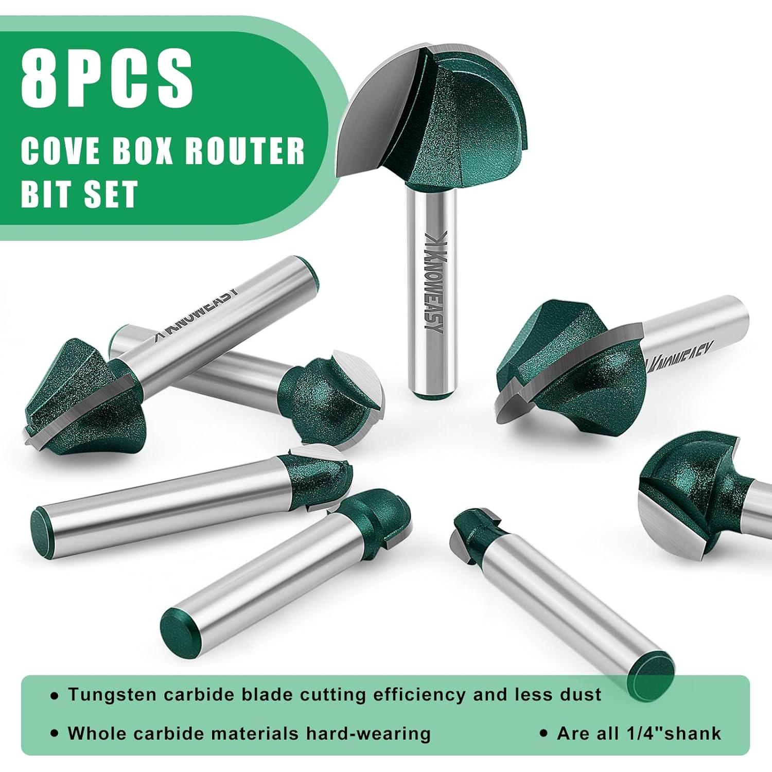 Conjunto de 8 Fresas de Carburo Knoweasy 1/4" para Madera