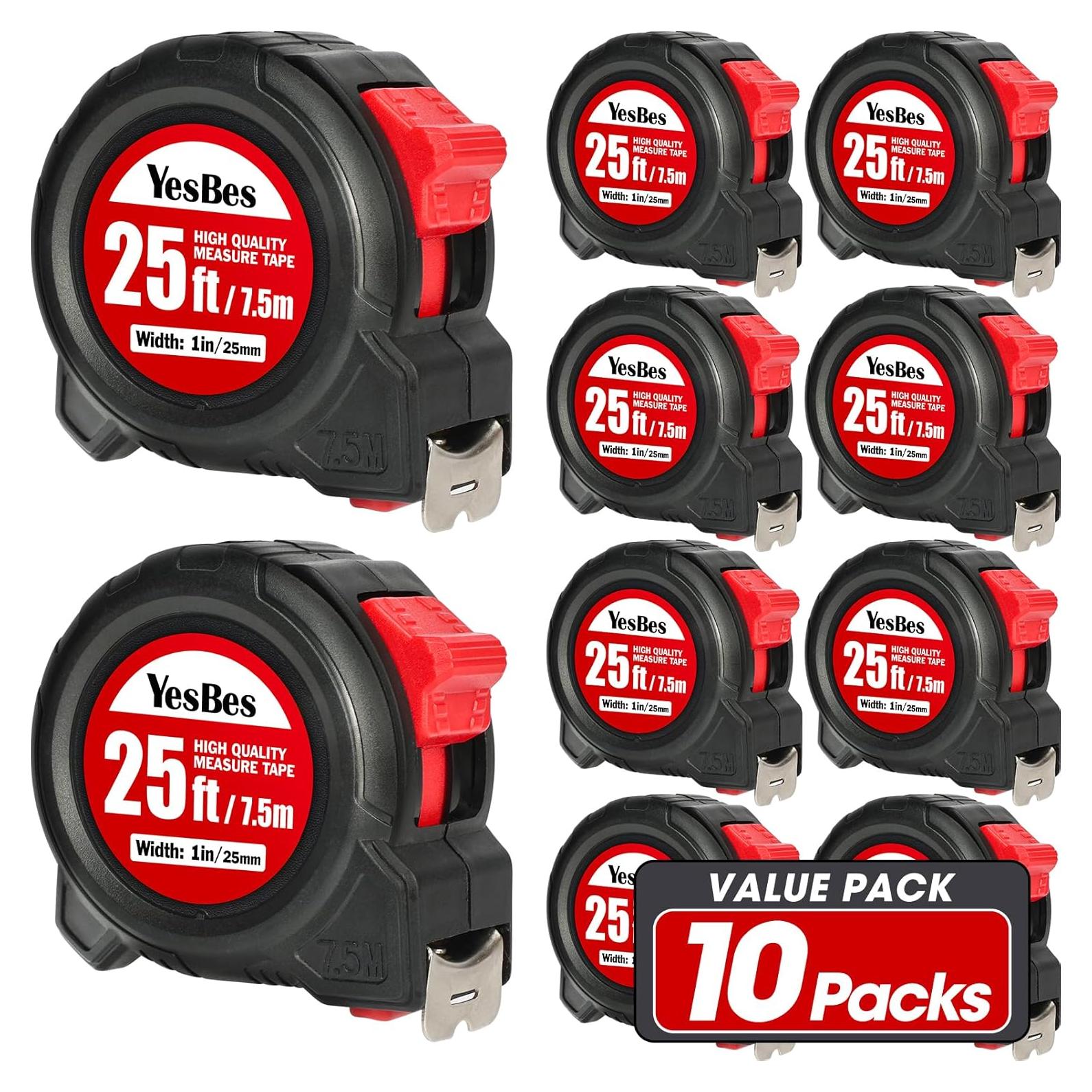 Cinta Métrica Retráctil 25 pies (7.62 m) YesBes - Paquete de 10