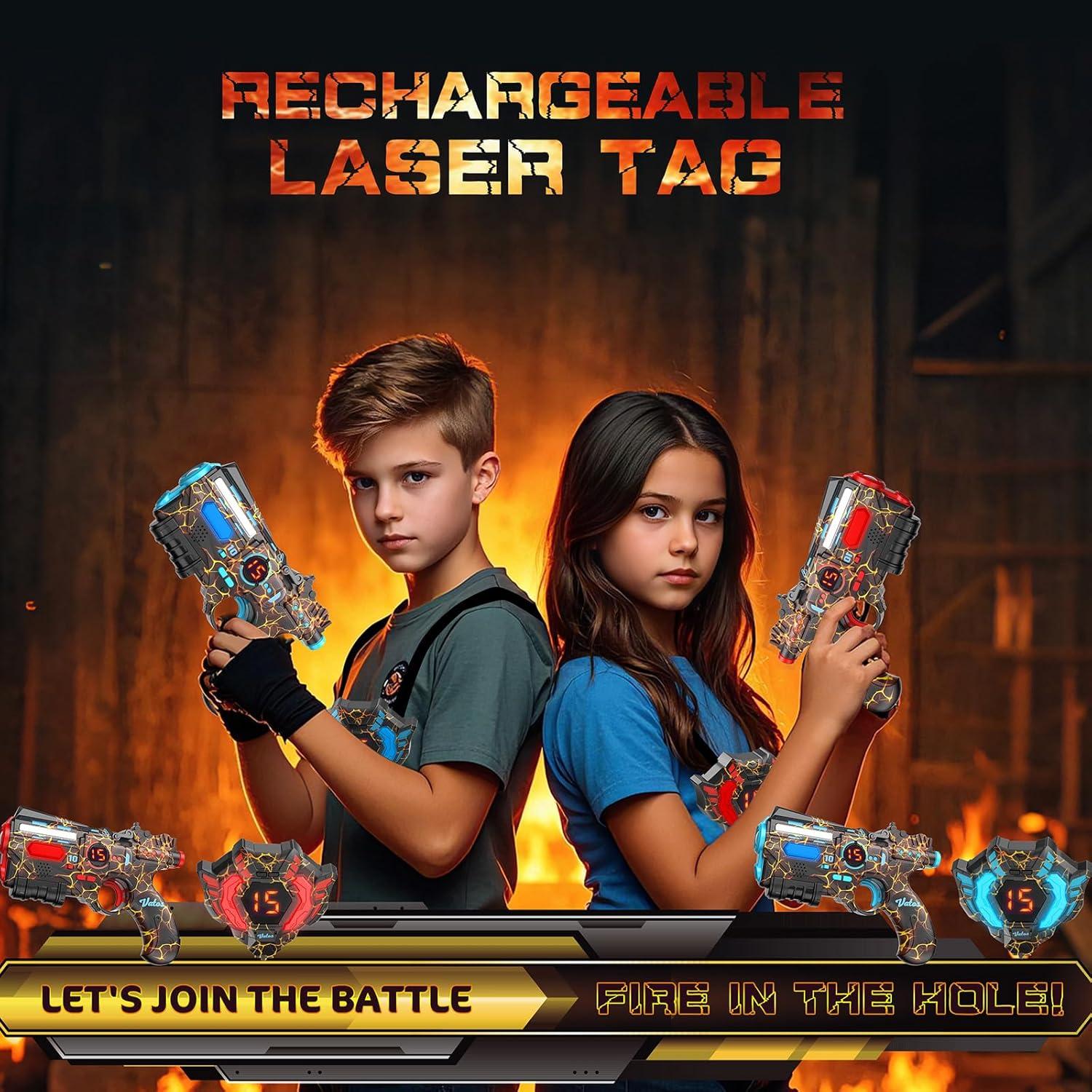 Conjunto Laser Tag Recargable VATOS para 2 Jugadores - 2 Pistolas y 2 Chalecos