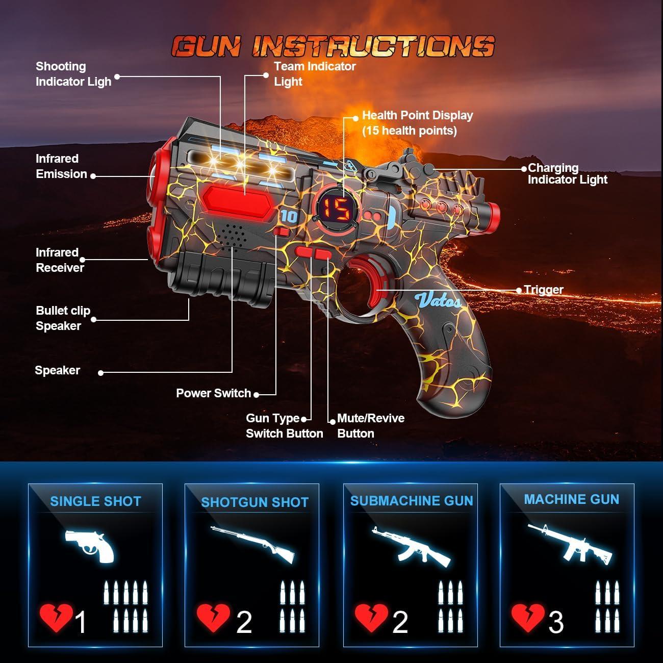 Conjunto Laser Tag Recargable VATOS para 2 Jugadores - 2 Pistolas y 2 Chalecos